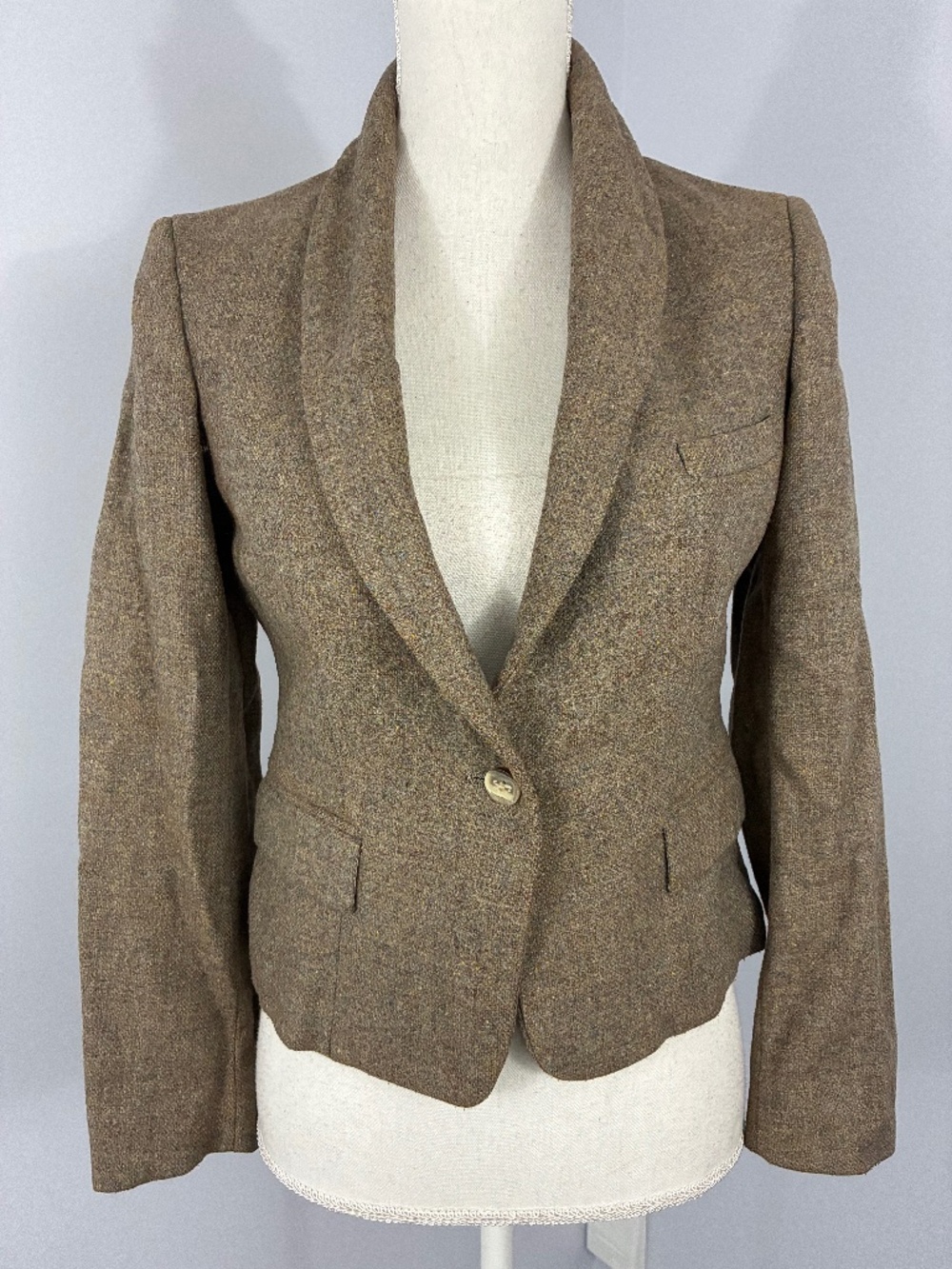 Academia Shawl Collar Blazer S Single Button Marled Tweed Preppy Quiet luxury